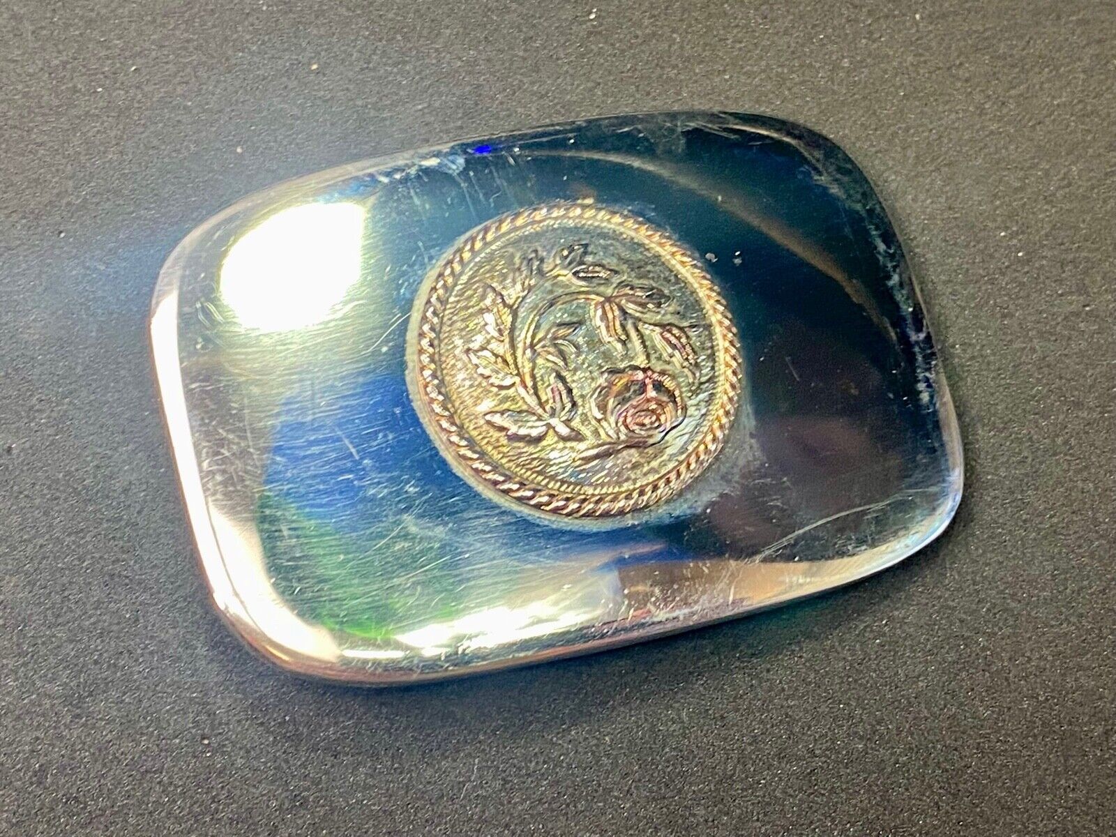 Beautiful Curved Rose On Artisan? Silver? Tone Belt Buckle 