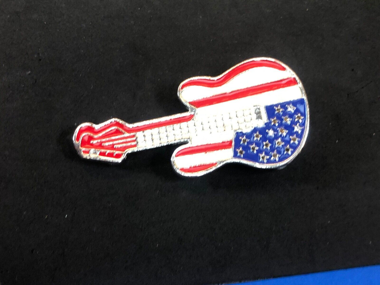 American USA flag colors on figural cut out guitar belt buckle  Rock & Roll! 