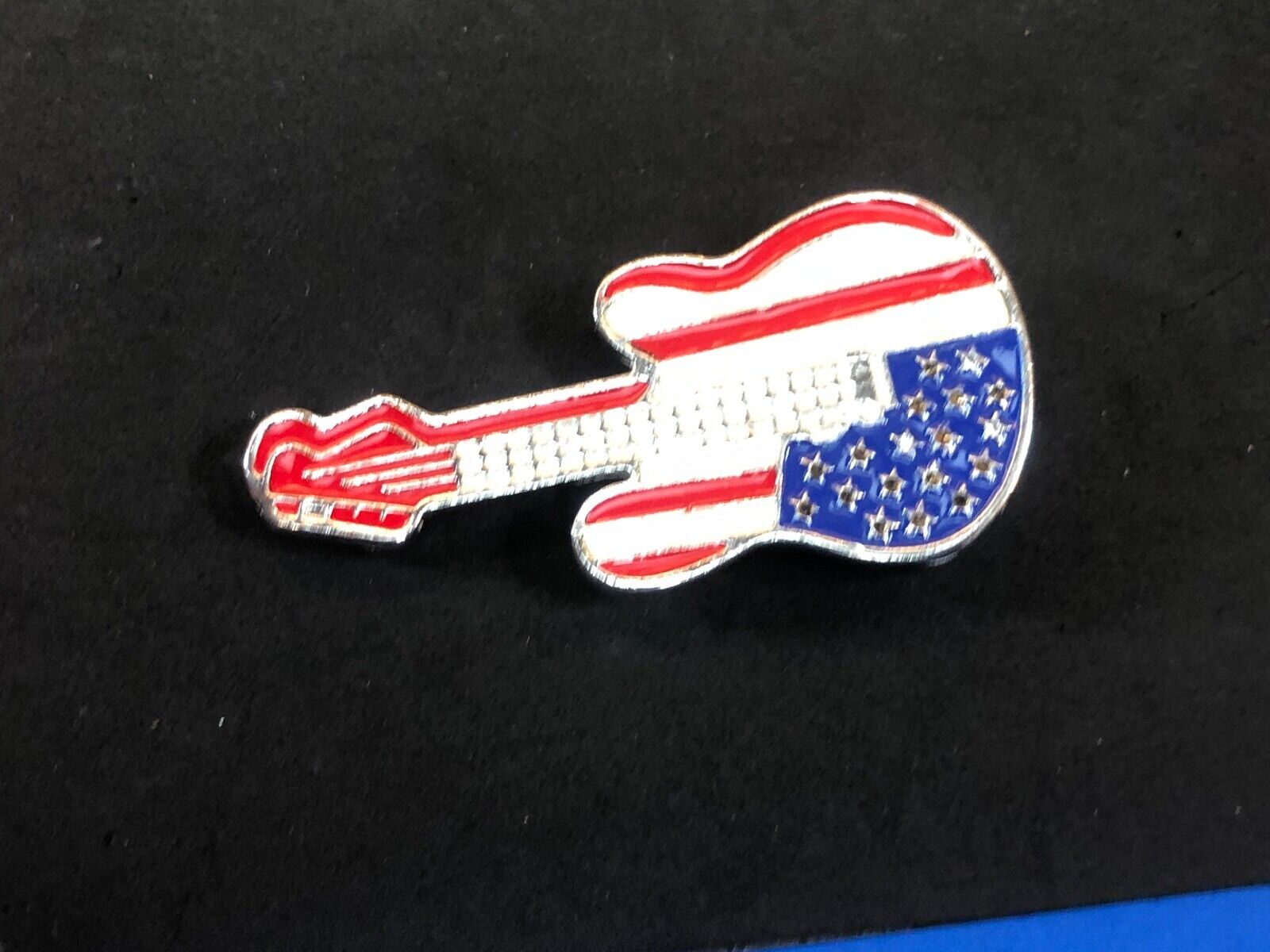American USA flag colors on figural cut out guitar belt buckle  Rock & Roll! 
