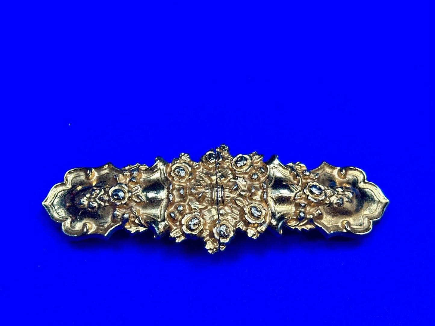 almost 7" wide Accessocraft NYC Two piece Interlocking gold color belt buckle
