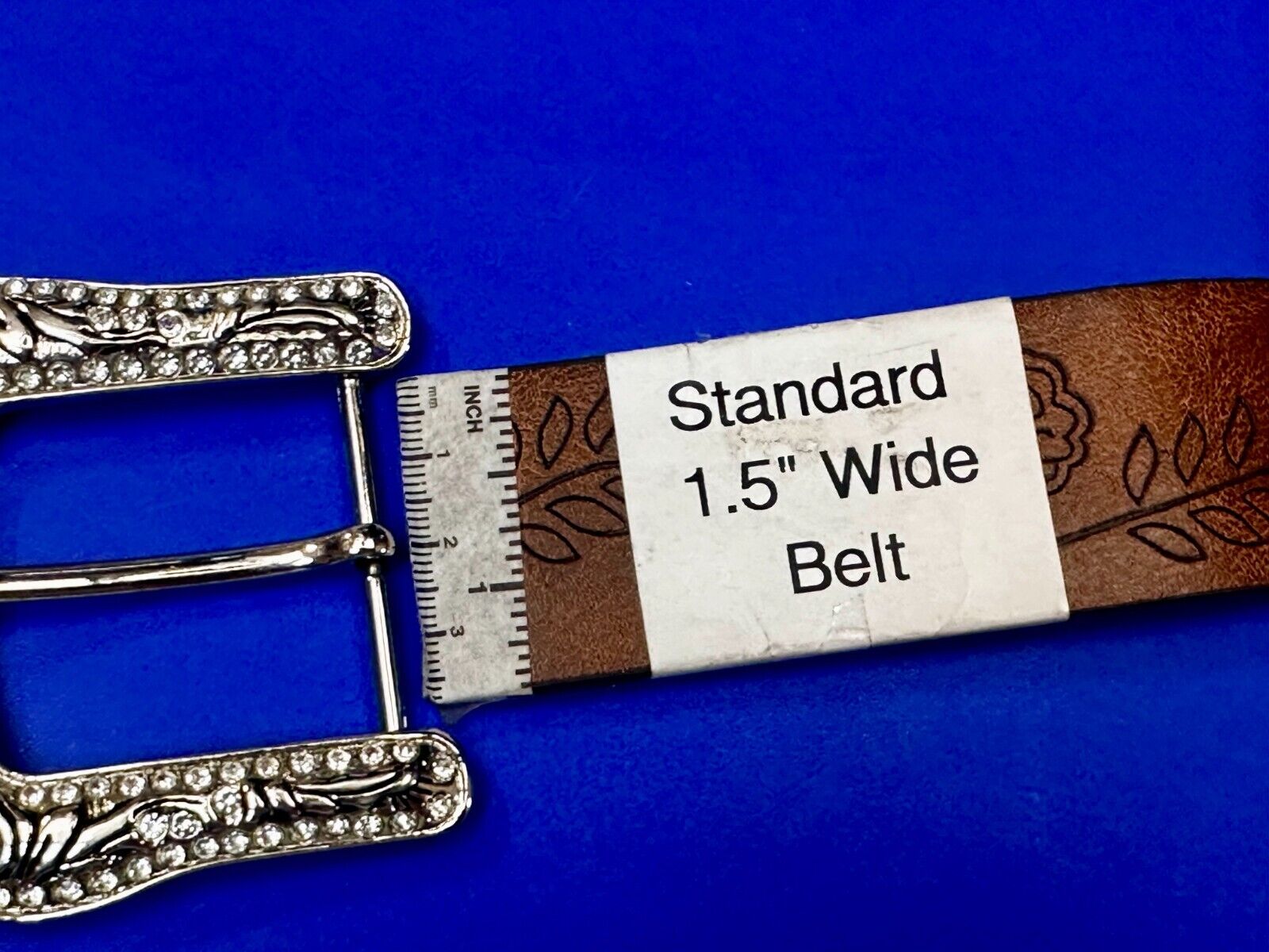 3" Wide Rhinestone Accented Ranger Style Replacement Silver Tone Belt Buckle