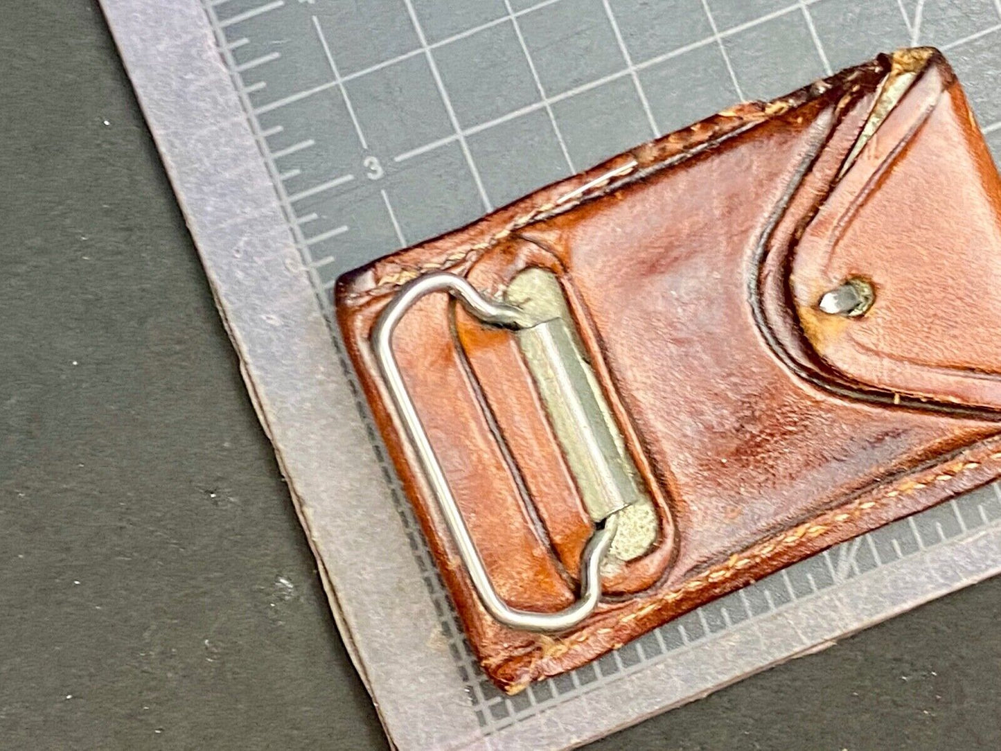 Vintage Leather stitched initial letter monogram C belt buckle 