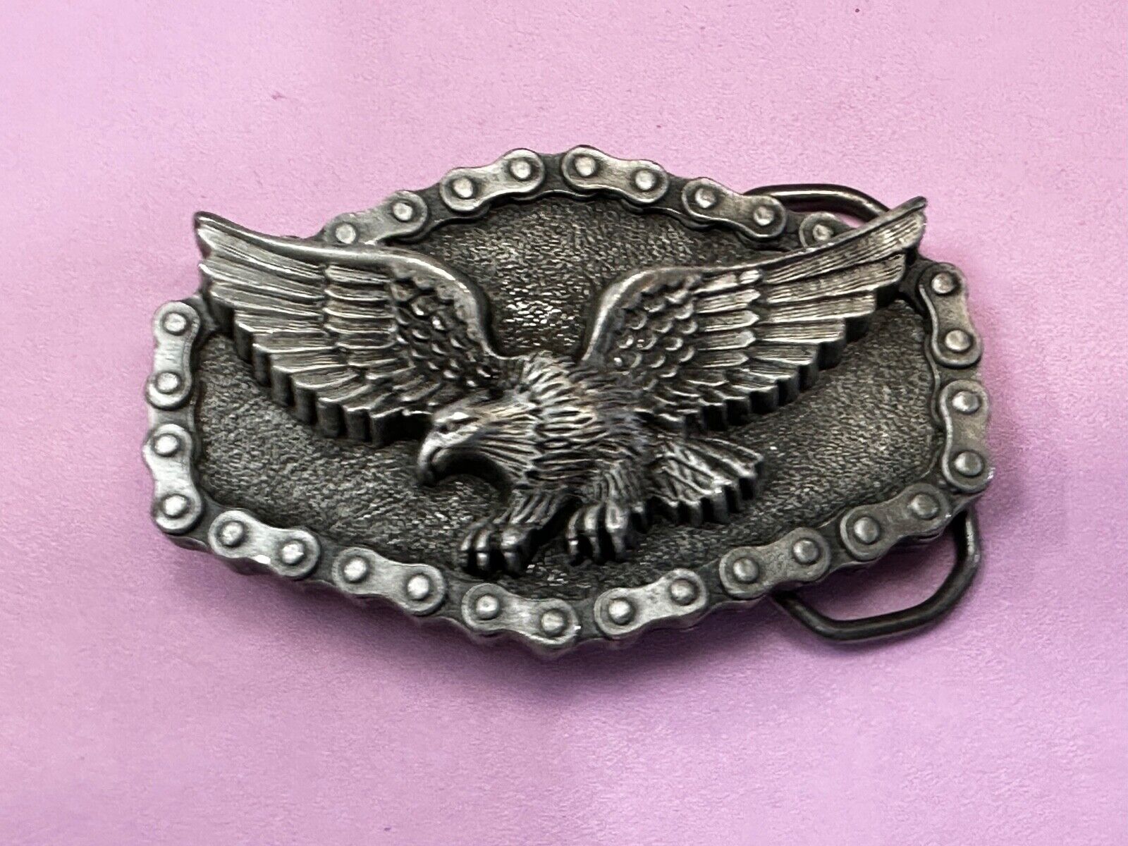 Bikers American Eagle with Motorcycle Chain Surround Great American Belt Buckle
