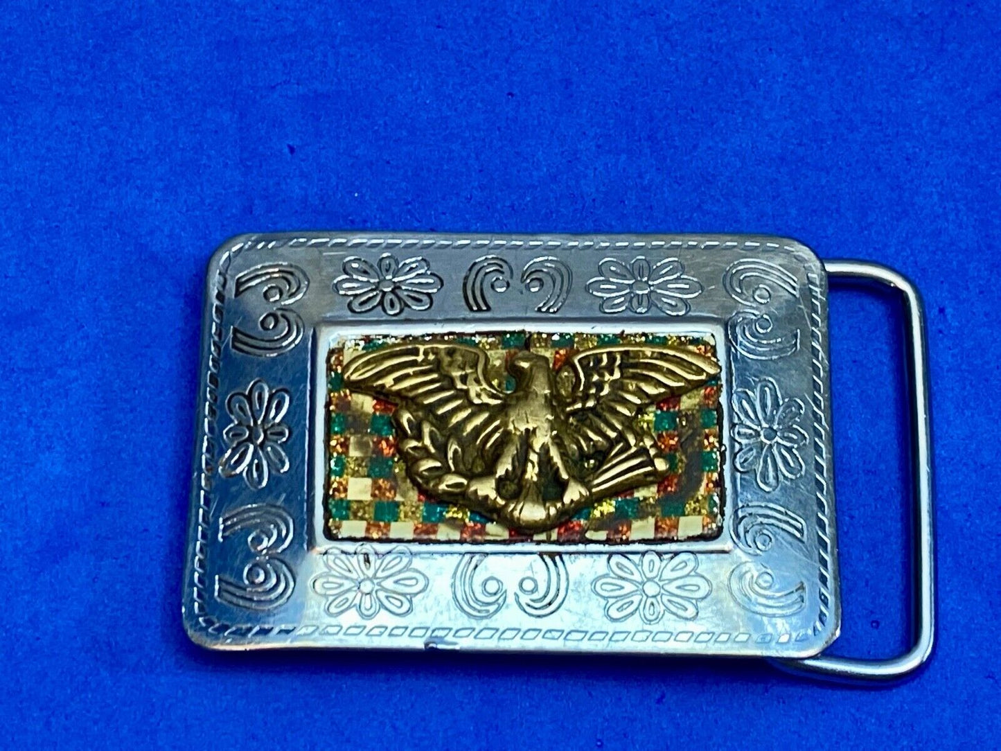Antique -Eagle Arrows Shield Crest Emblem Belt Buckle  Aaaaa Mexico Makers Mark