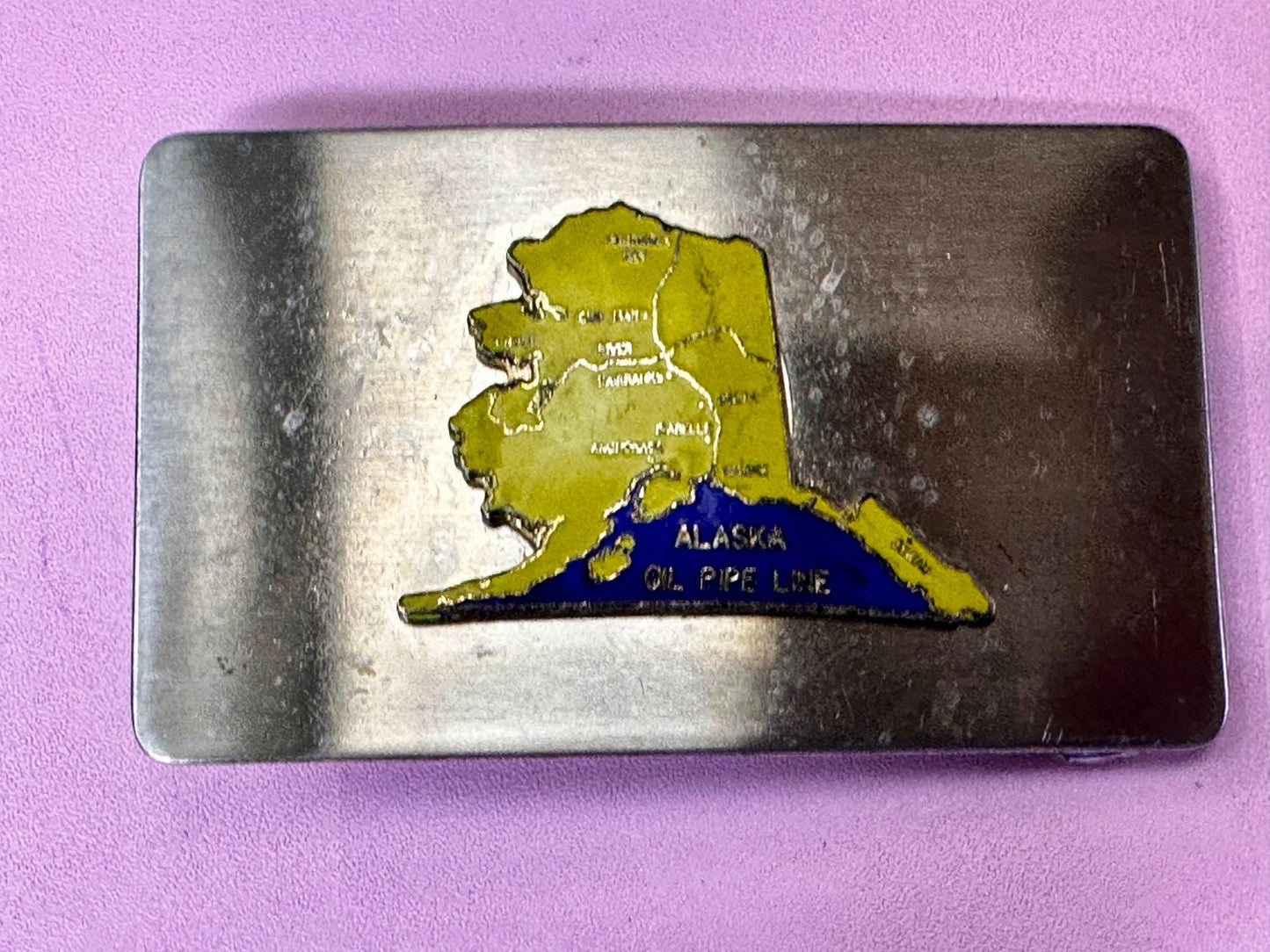 Alaska State Map Oil Pipe Line Vintage Commemorative Belt Buckle