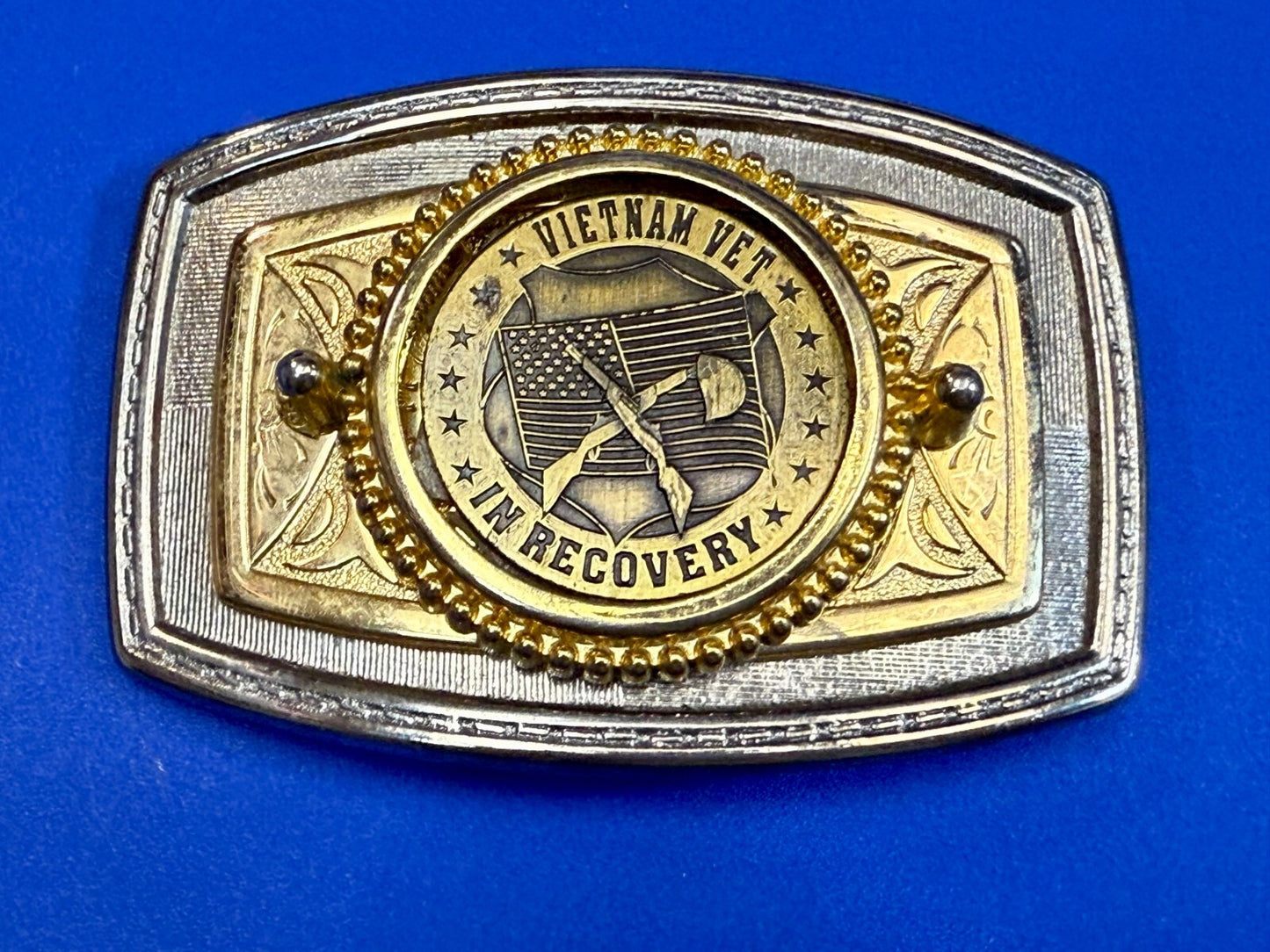 Vietnam Vet In Recovery Patriotic American Usa Gold Tone Belt Buckle