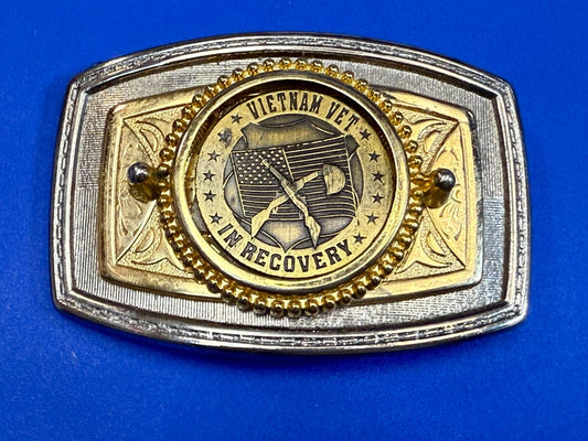Vietnam Vet In Recovery Patriotic American Usa Gold Tone Belt Buckle