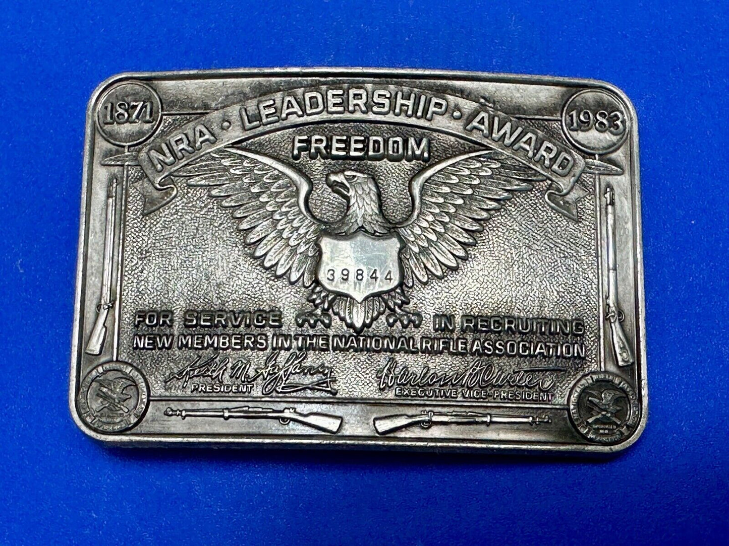 1871-1983 NRA Leadership Award Freedom Numbered Engraved Belt Buckle