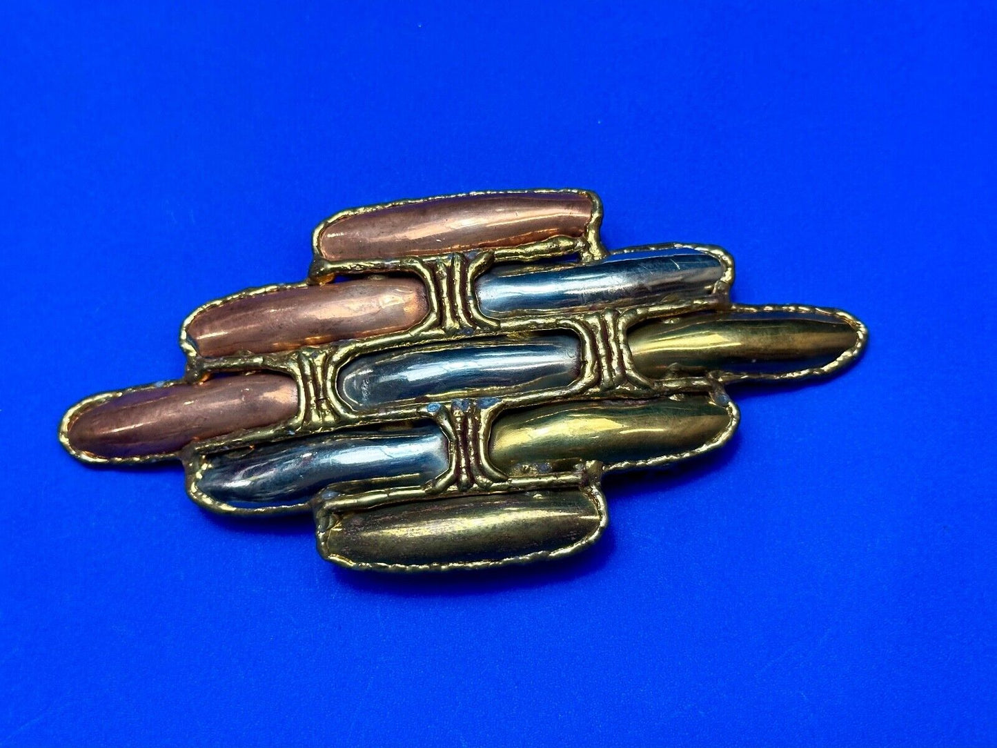 Vintage LARGE mixed metal chunky belt buckle slide / Made in India