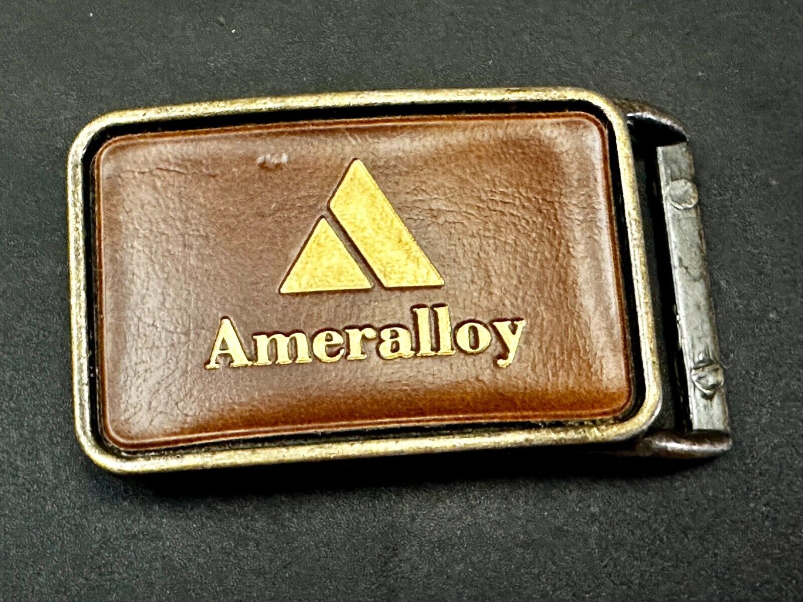Ameralloy Steel Corporation Advertisement Leather on Metal Belt Buckle