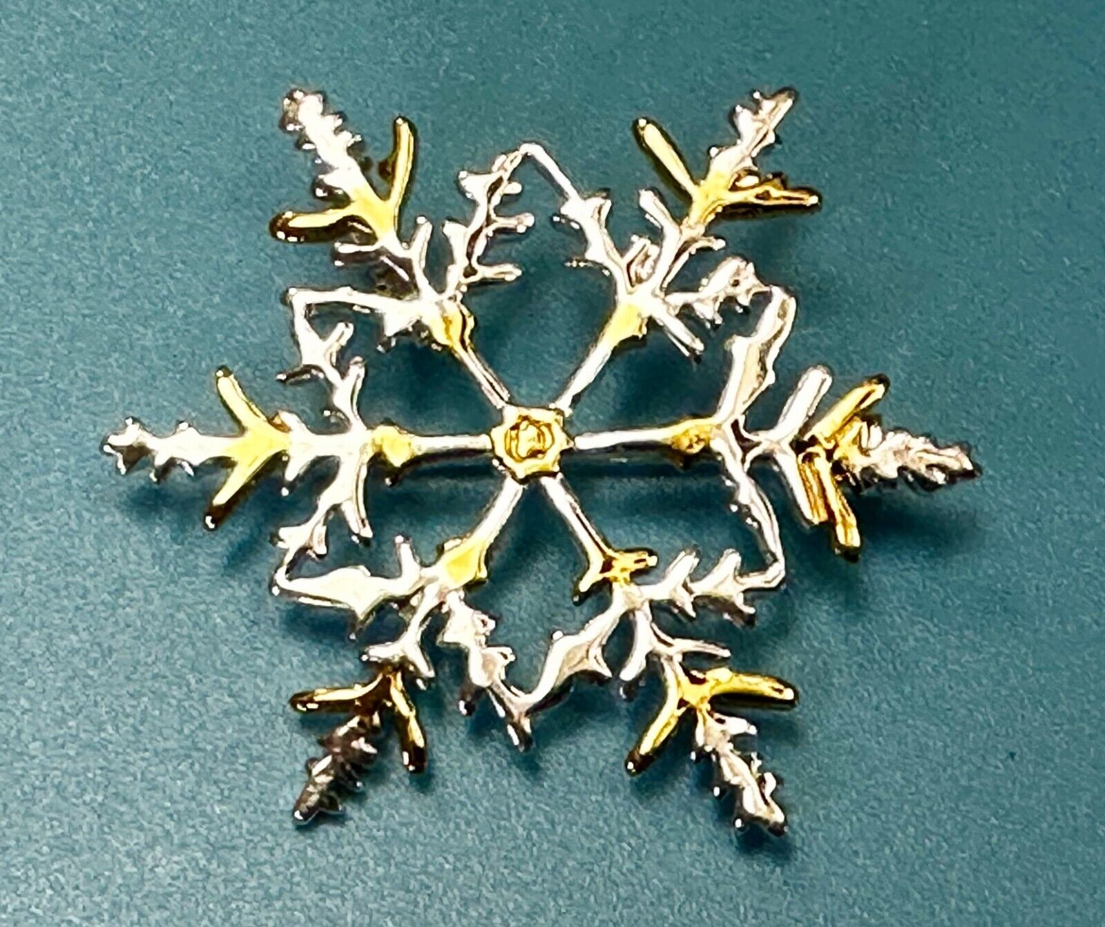Beautiful Snowflake Cutout Silver Gold Tone Brooch Pin Signed by Best