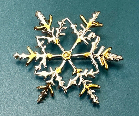 Beautiful Snowflake Cutout Silver Gold Tone Brooch Pin Signed by Best