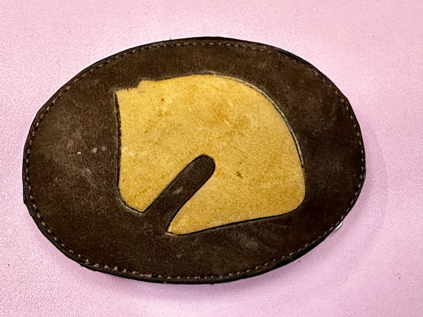 Abstract Horse Head - Brown Leather Stitched Vintage Belt Buckle