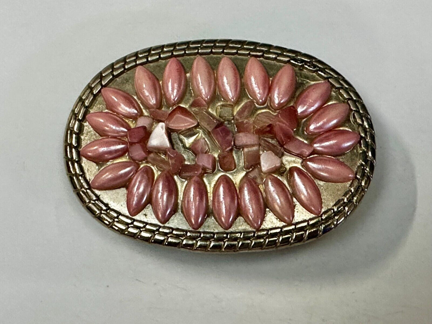Artisan Made Pink Stones? on silver tone oval western Belt Buckle
