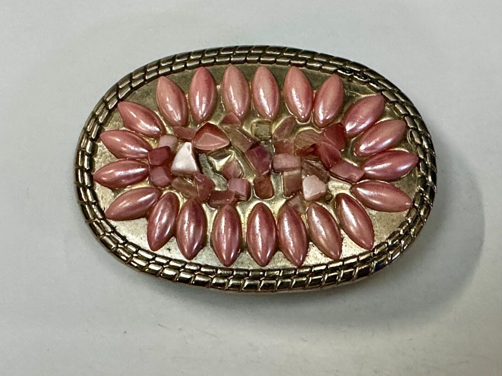 Artisan Made Pink Stones? on silver tone oval western Belt Buckle