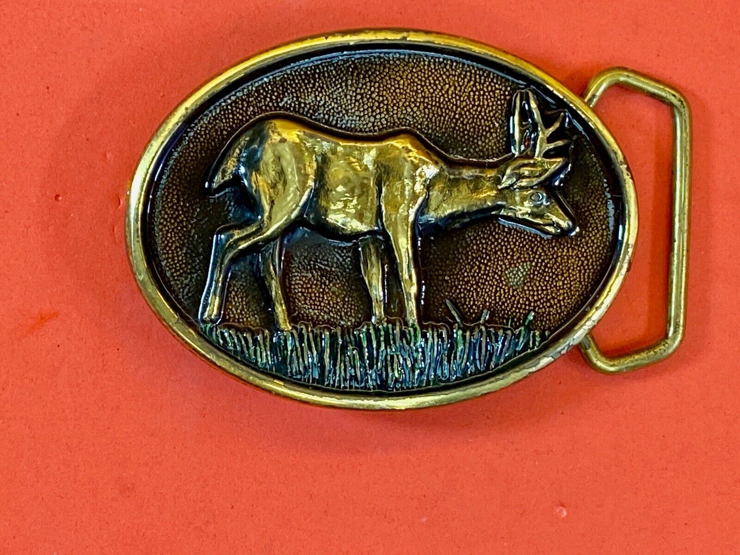 Vantage Bts Solid Brass Belt Buckle  - Deer Grazing In Nature 