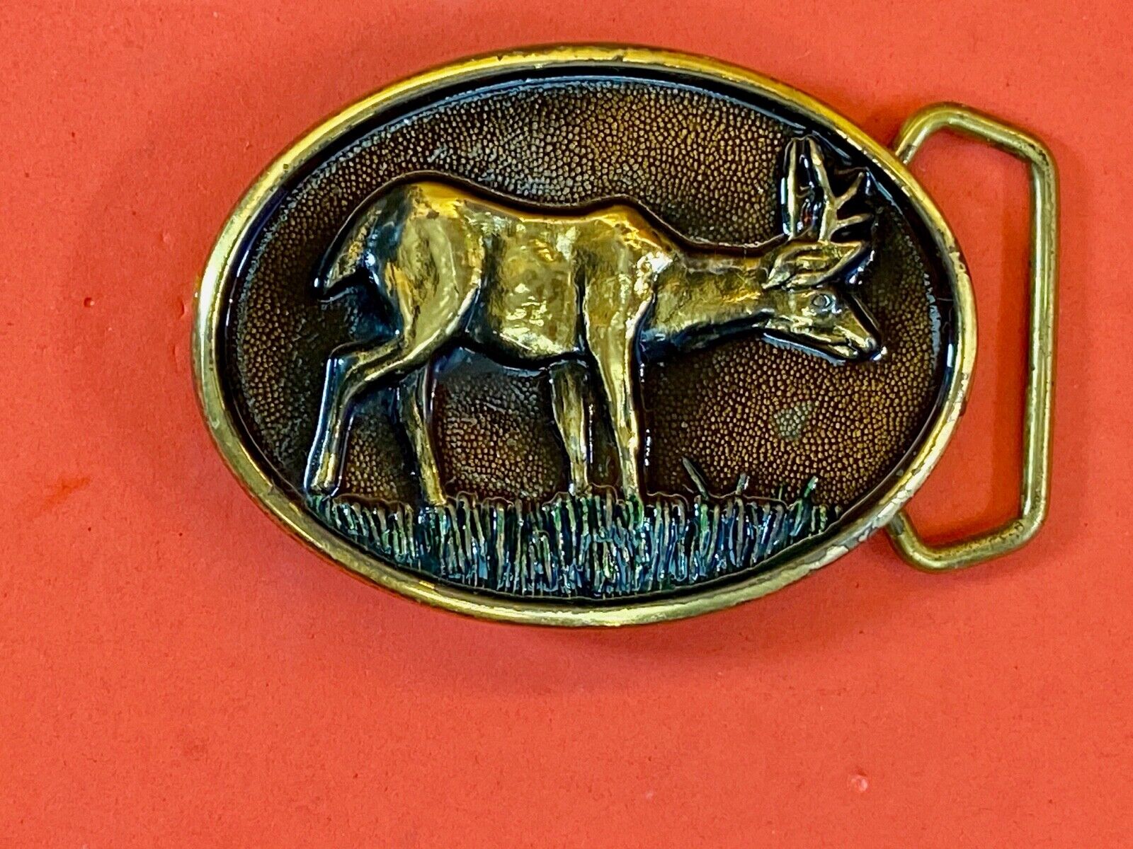 Vantage Bts Solid Brass Belt Buckle  - Deer Grazing In Nature 