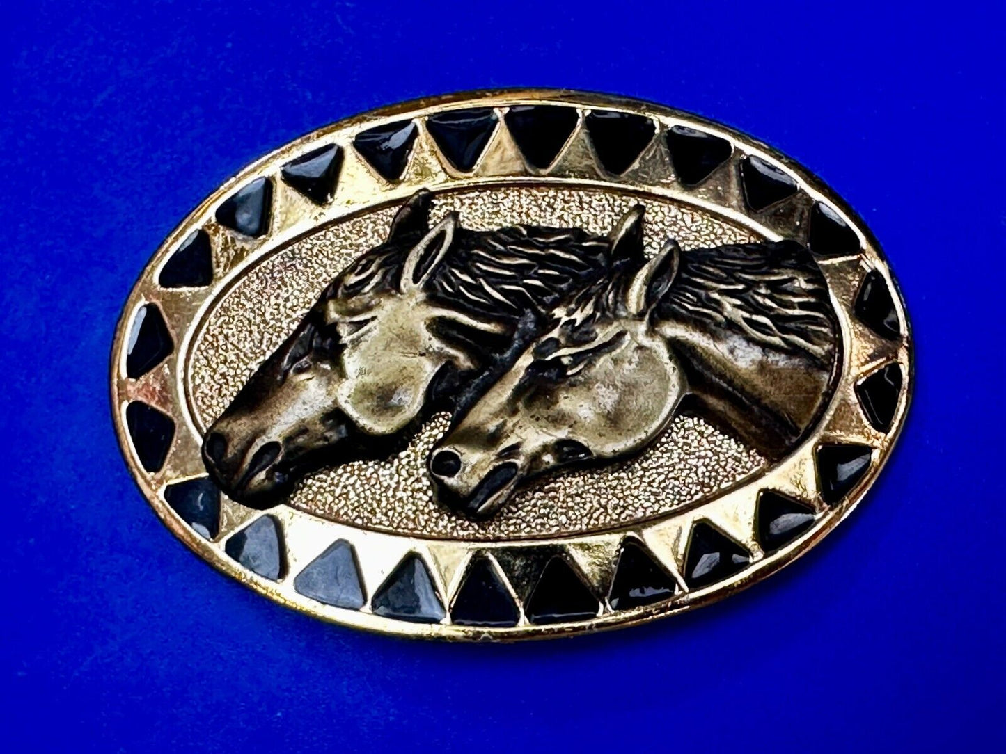 Two Running Horse Heads Vintage Mexico Belt Buckle - See Duck Makers Mark