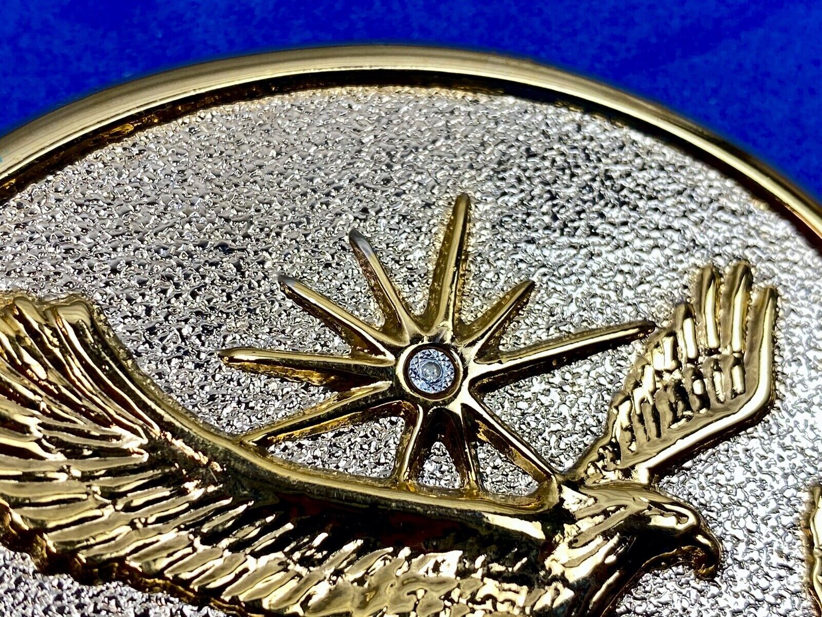 Vintage flying classic Bald Eagle with Rhinestone as sun starburst belt buckle 