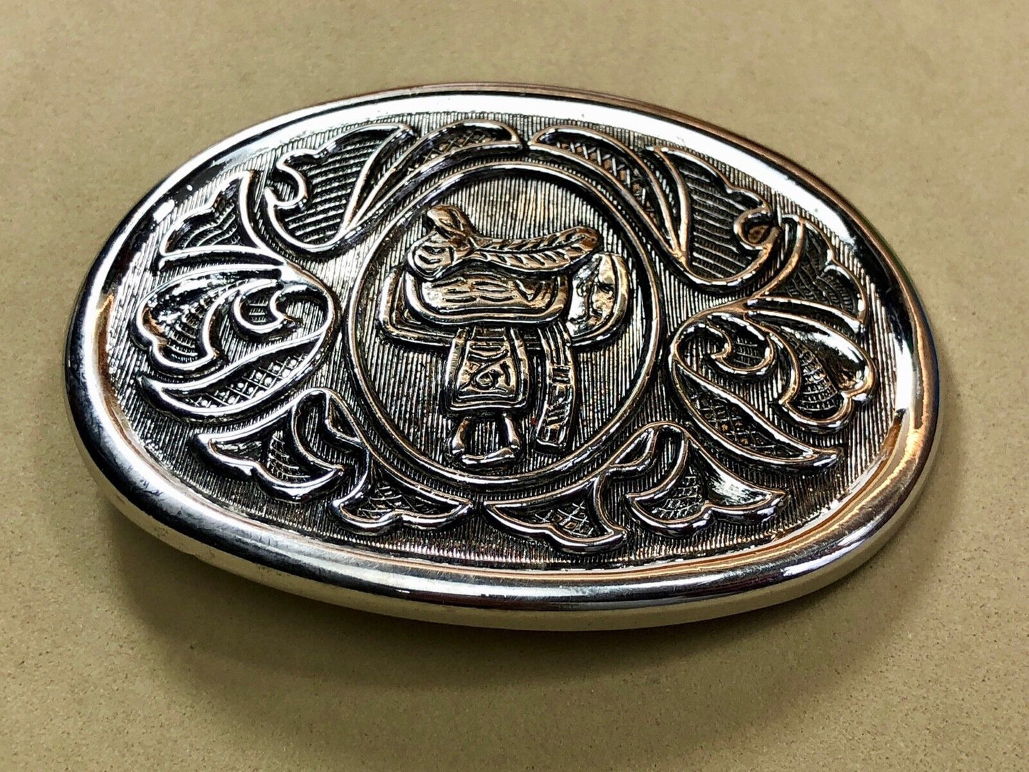 Vintage Horse Cowboy Cowgirls Rising Saddle Belt Buckle Signed Avon  