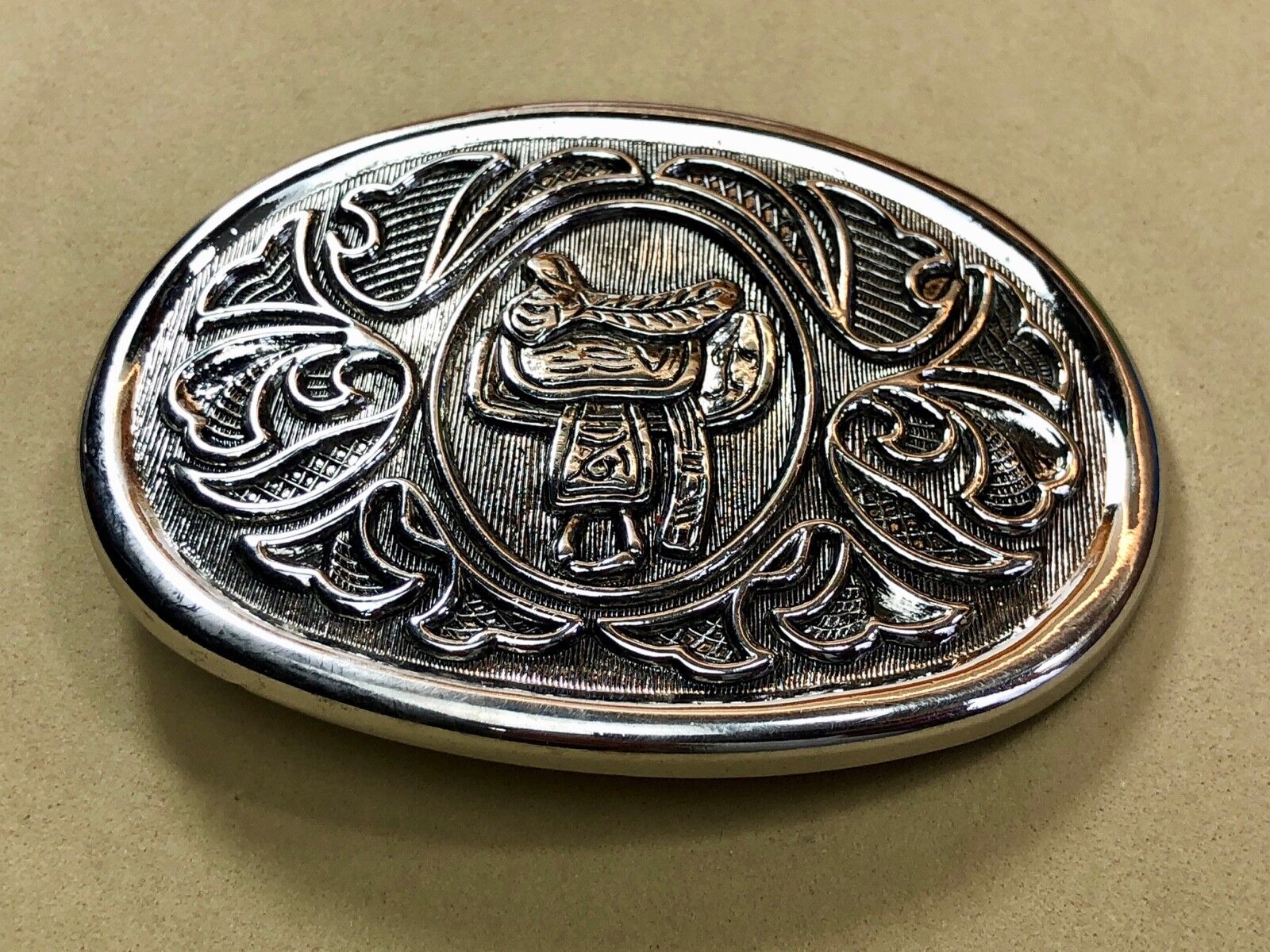 Vintage Horse Cowboy Cowgirls Rising Saddle Belt Buckle Signed Avon  