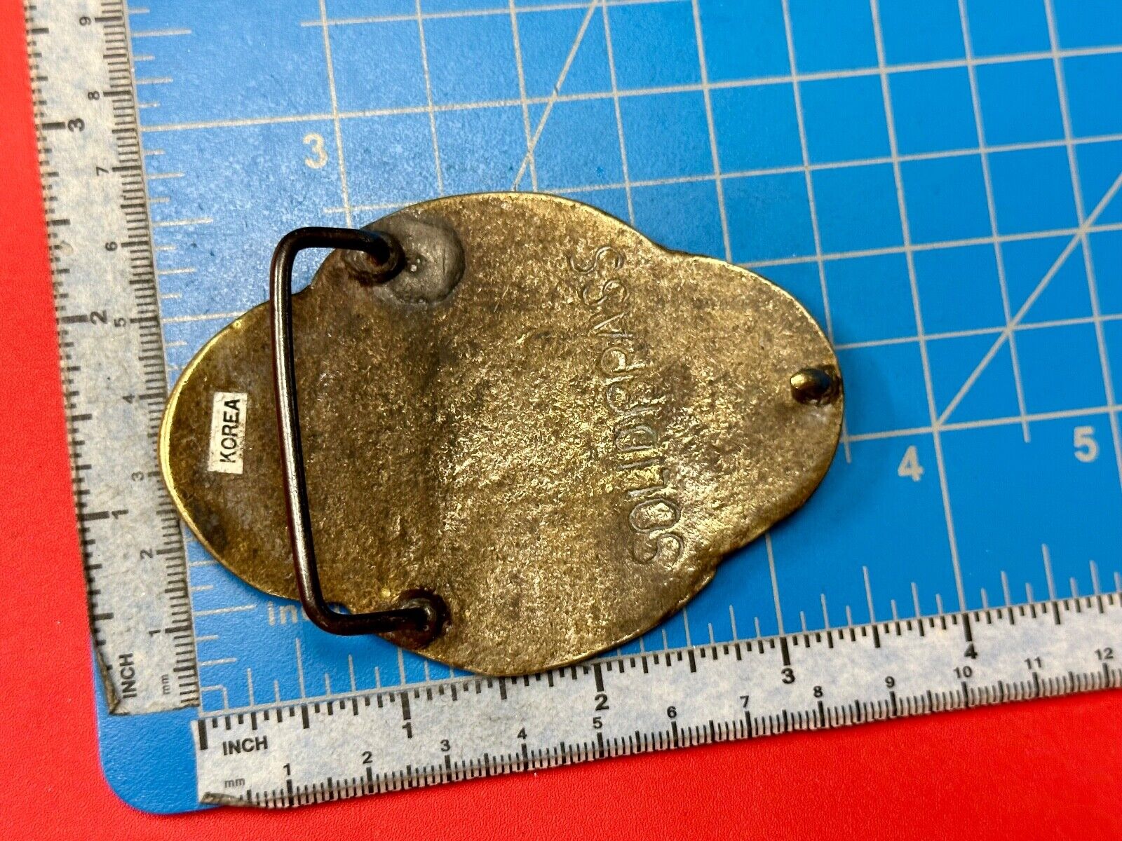 Vintage Hippie Hobo style curved swirl pattern cross solid brass belt buckle