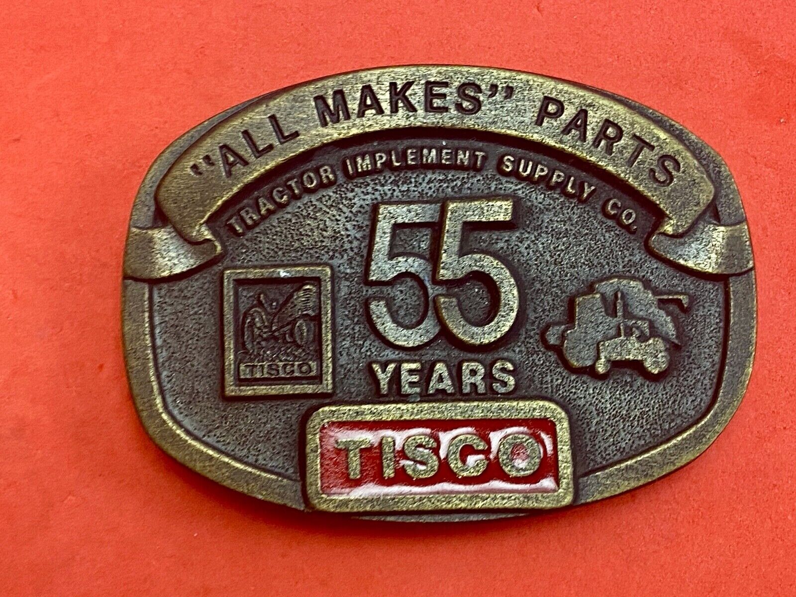 55 years Tisco Tractor Implement Supply Spec Cast Brass Belt Buckle series 2