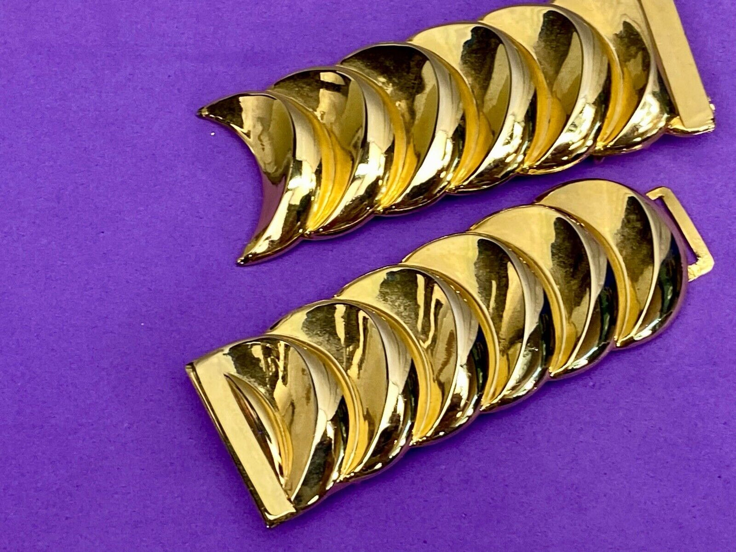 6.5" Wide! Gold Tone Interlocking Two Piece Scarf Belt Clips Tie Buckle 