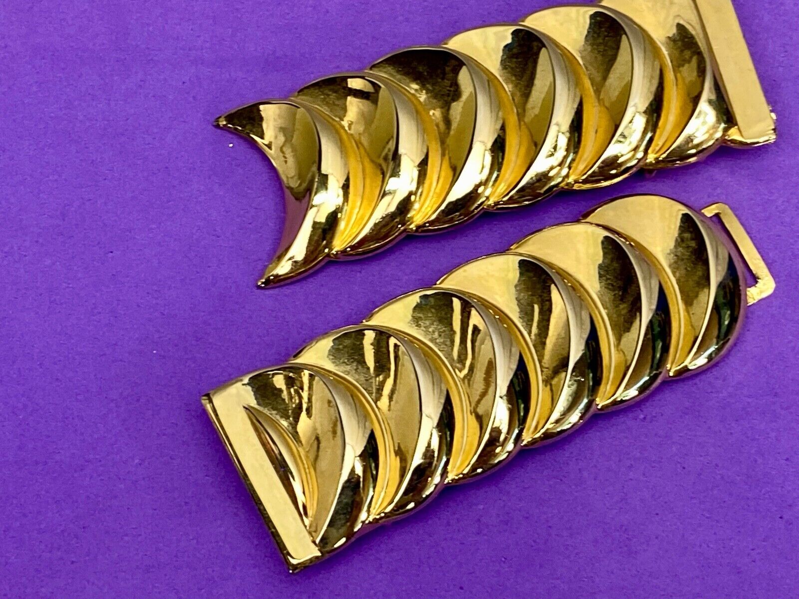 6.5" Wide! Gold Tone Interlocking Two Piece Scarf Belt Clips Tie Buckle 