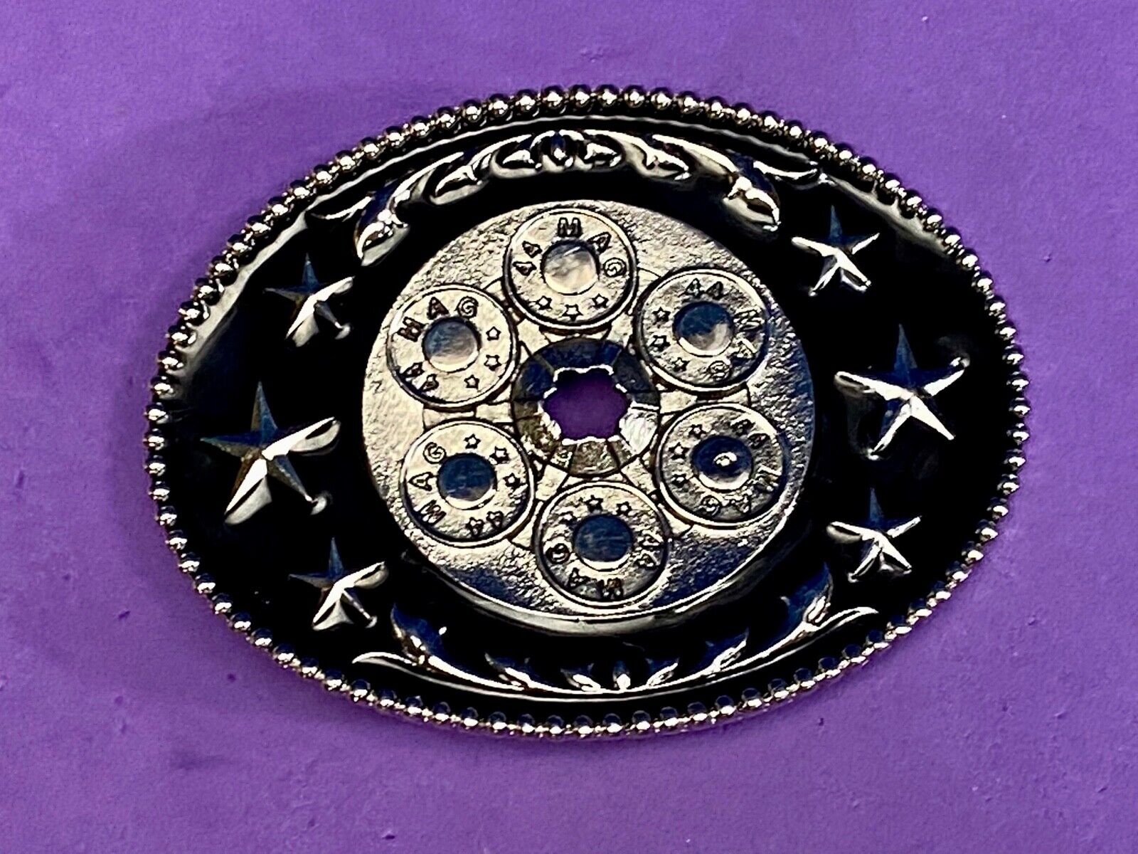 44 Mag Gun Collectors Bullets As Centerpiece In Western Cowboys Belt Buckle 
