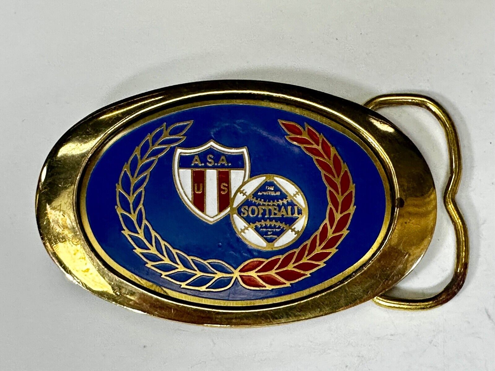 A.S.A. U S Softball Solid Brass Commemorative Collectible Vintage Belt Buckle