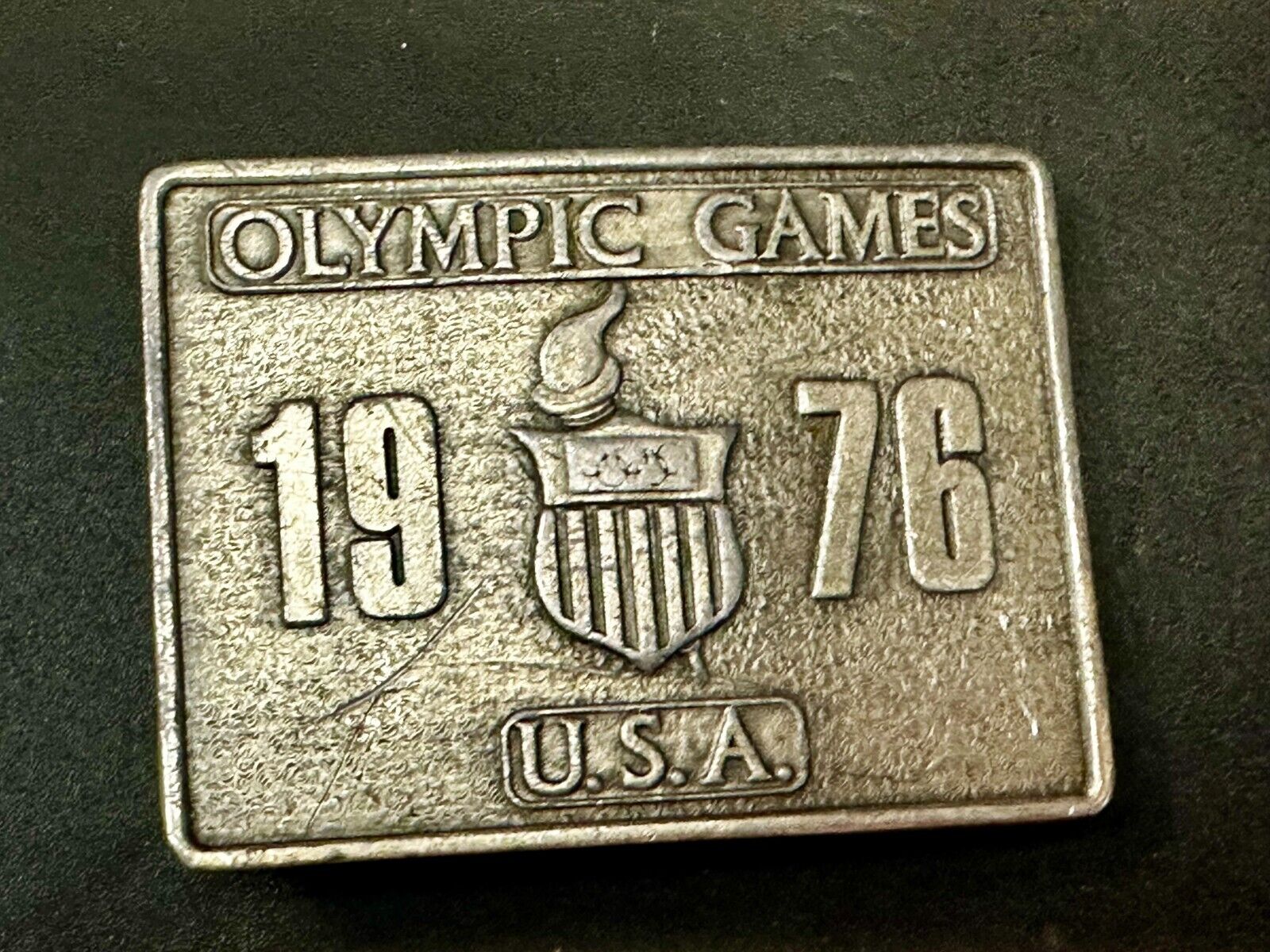 Bergamot Brass Works 1976 Olympic Games Belt Buckle USA Vintage Rectangle Solid