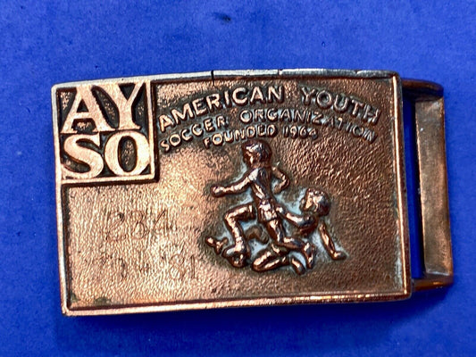 Vintage AYSO American Youth Soccer Organization belt buckle 