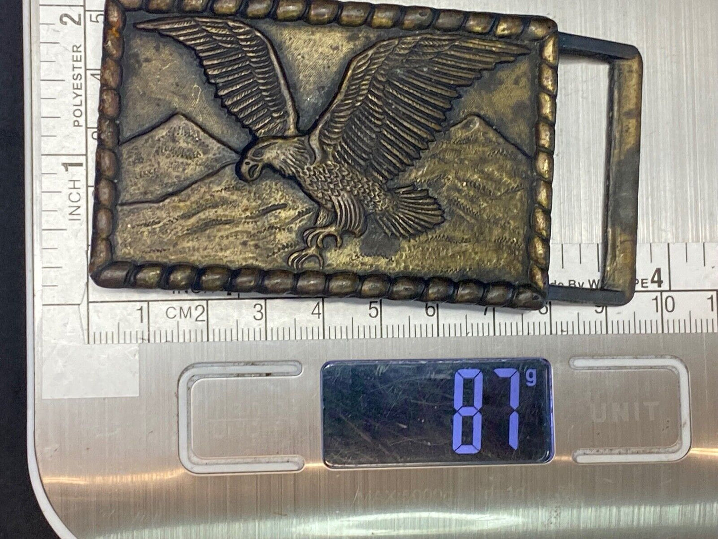 Hunting, Diving Flying Patriotic Eagle Over Mountain Range Belt Buckle 