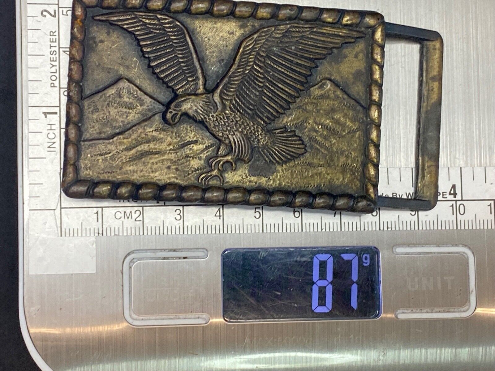 Hunting, Diving Flying Patriotic Eagle Over Mountain Range Belt Buckle 