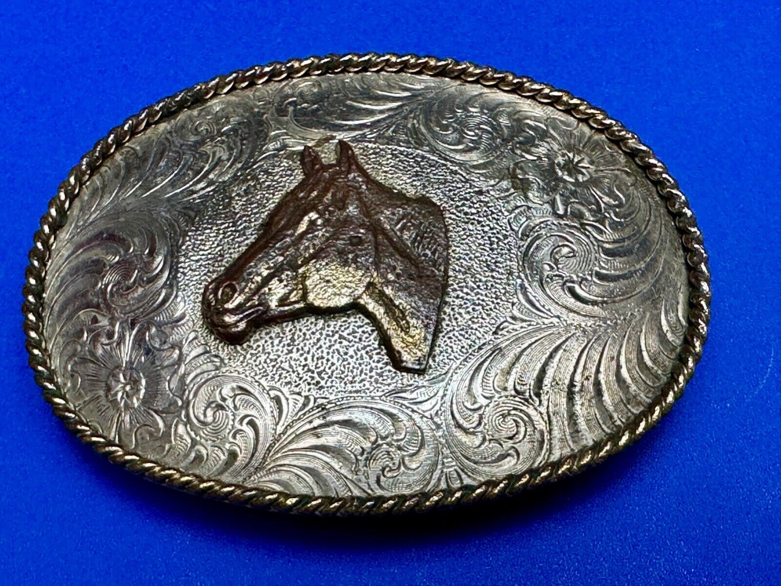 Vintage Horse HEAD Award Design Medals ornate oval two tone belt buckle