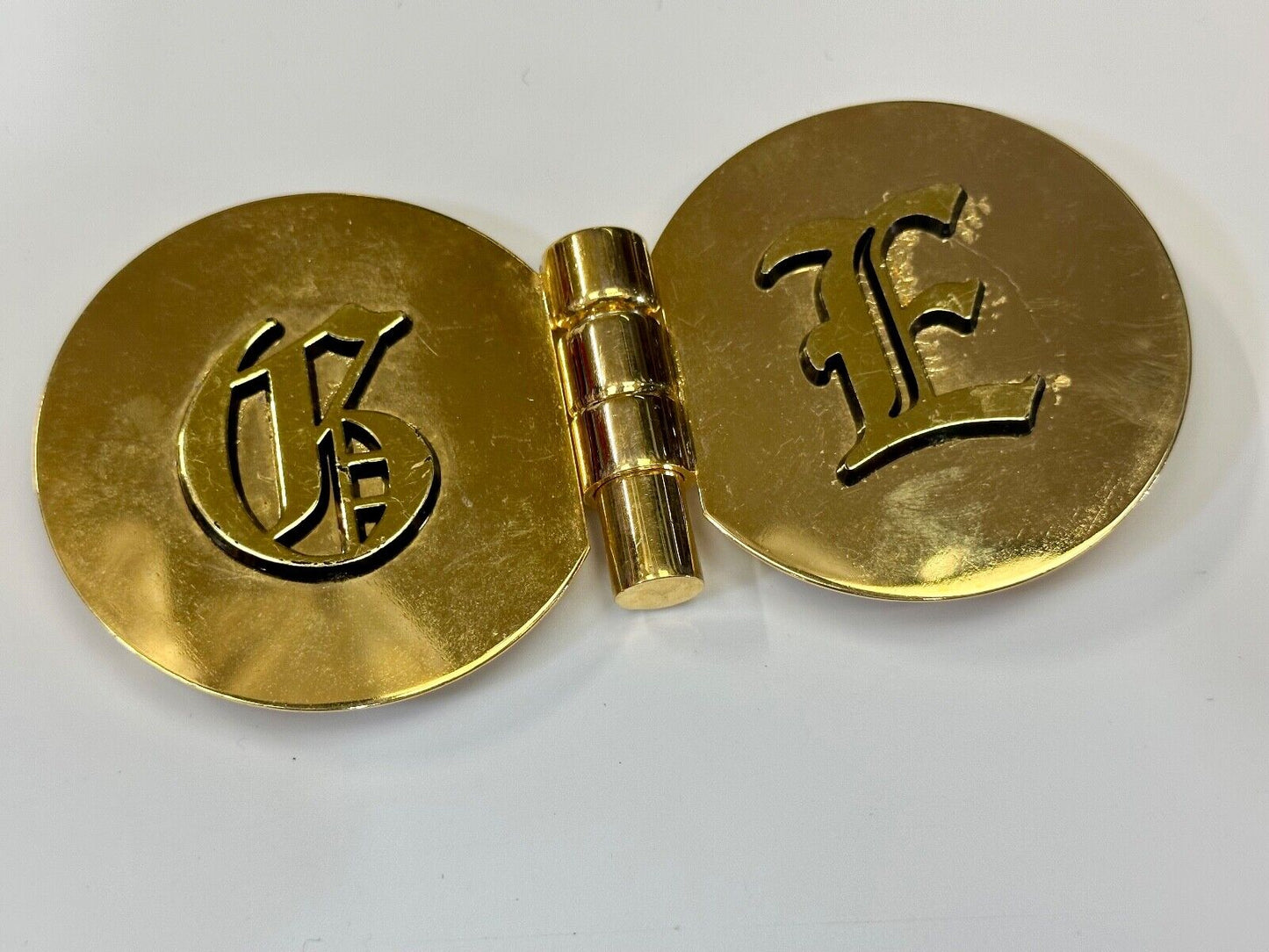 vintage initials letter GE? Hinged gold tone belt buckle