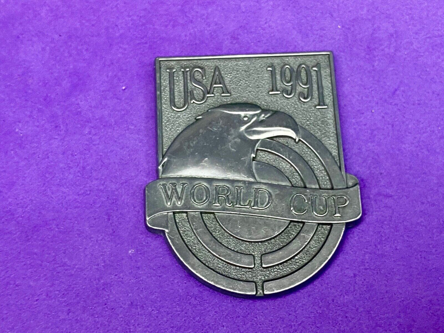 Usa 1991 World Cup Patriotic Eagle On Front, Silver/Pewter Colored Belt Buckle 