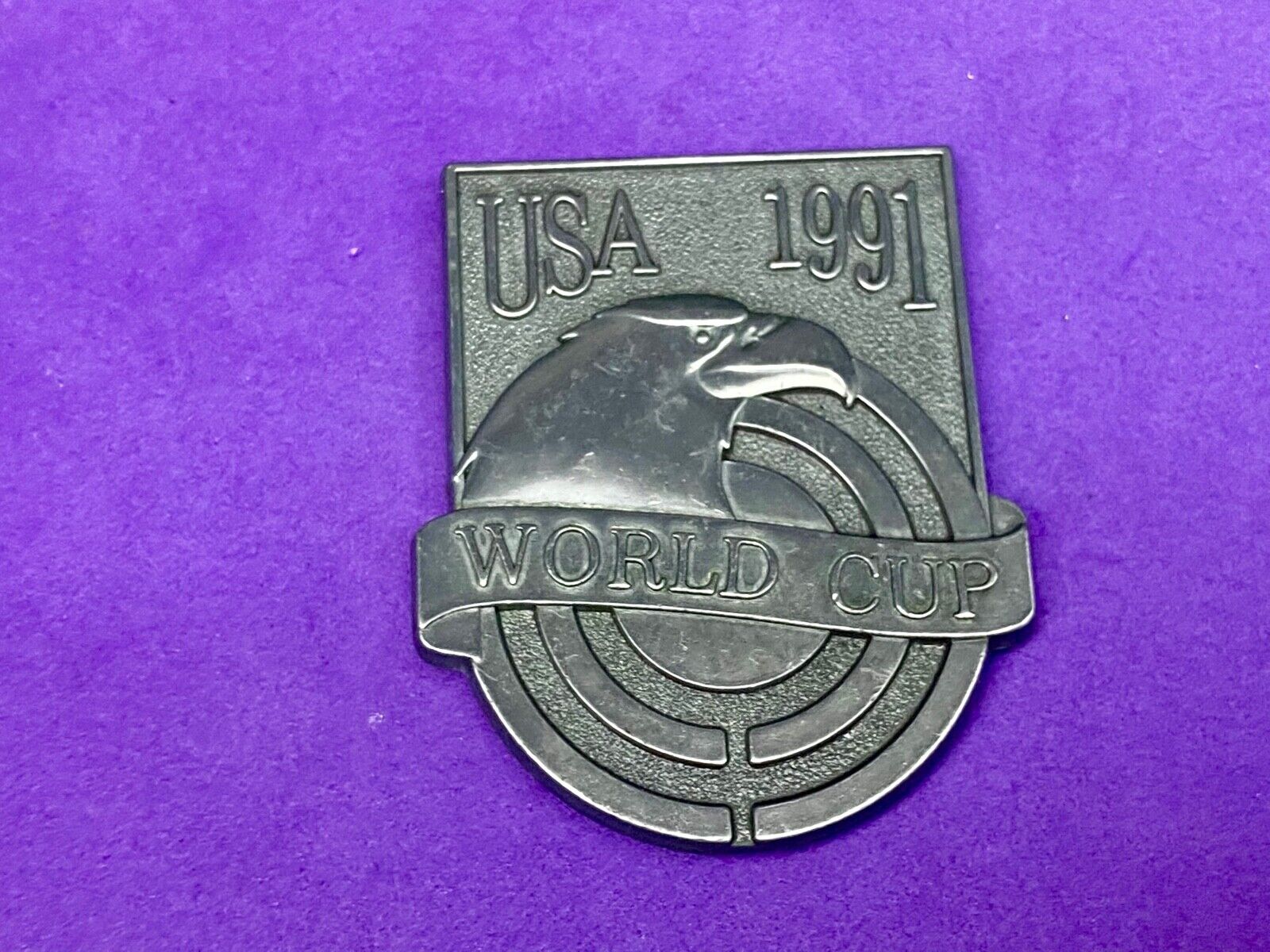 Usa 1991 World Cup Patriotic Eagle On Front, Silver/Pewter Colored Belt Buckle 