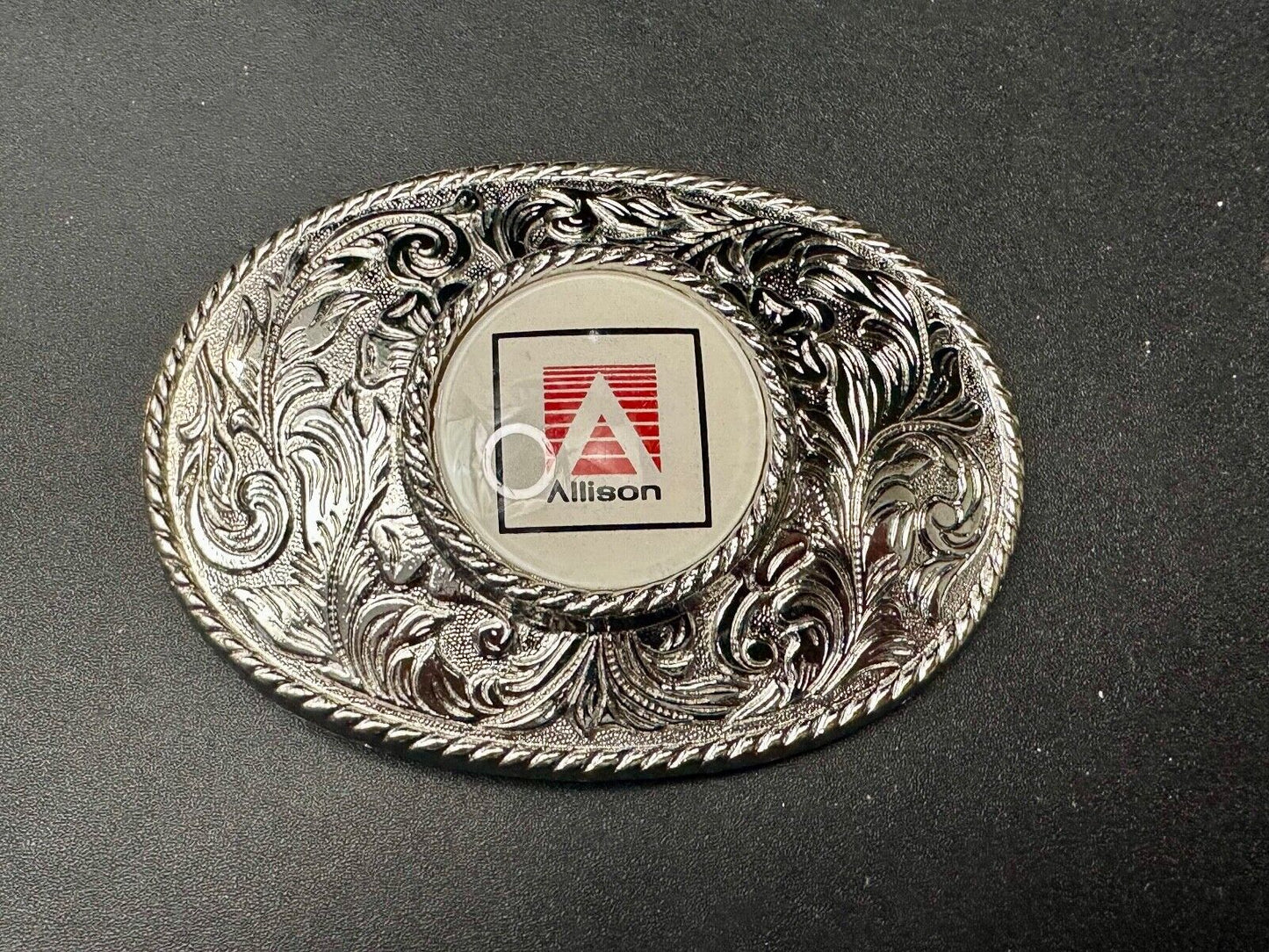 Allison Company Logo  Round Centerpiece Silver Tone Oval Western Belt Buckle