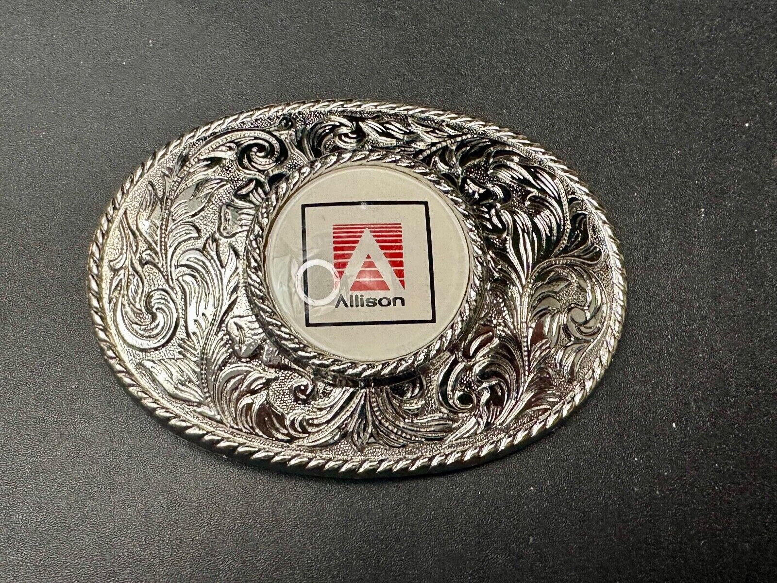 Allison Company Logo  Round Centerpiece Silver Tone Oval Western Belt Buckle