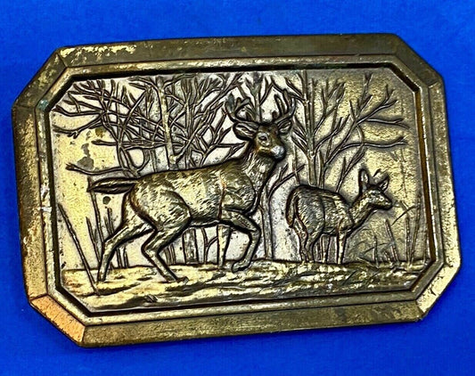 Vintage 1976 Deer And Doe In Nature Western Framed Great American Belt Buckle 