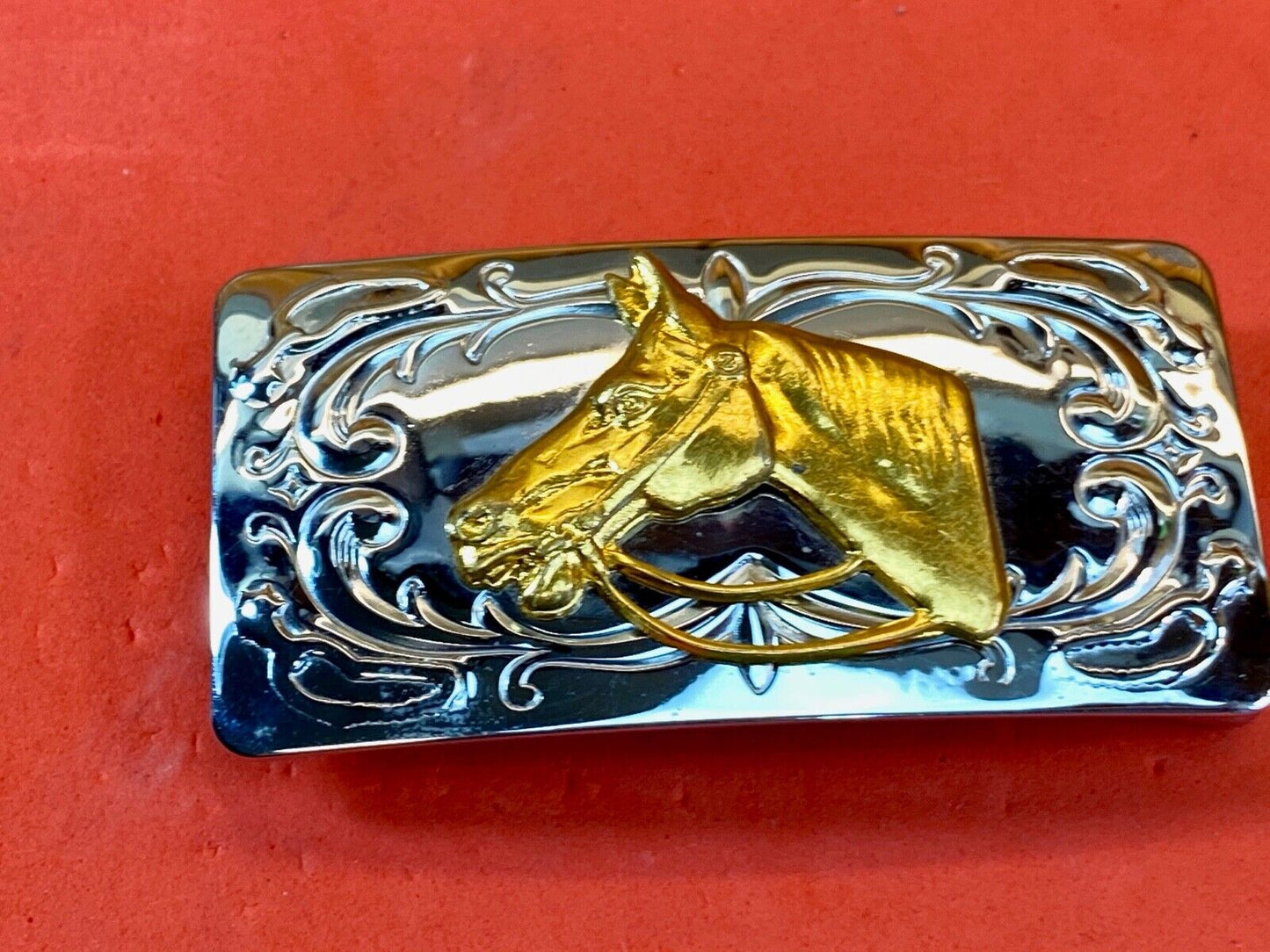 Usa Made Horse Head Bust Mixed Metal Belt Buckle 