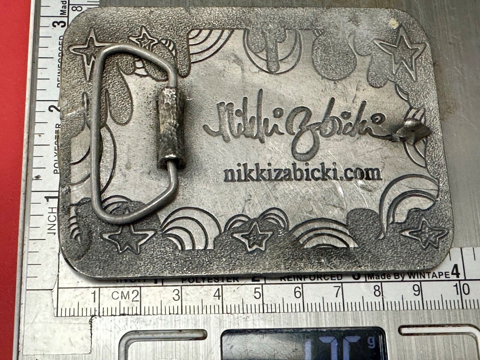 Vintage HEART with wings Mexican Collage belt buckle by artisan Nikki Zabicki