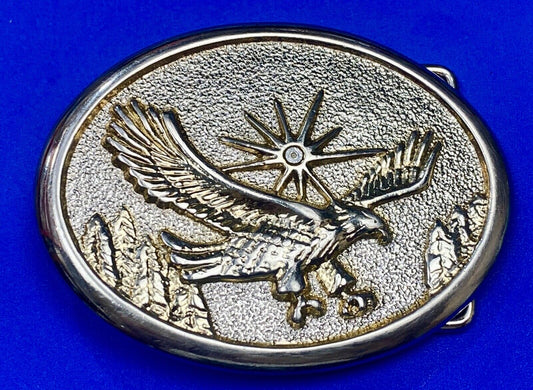 Vintage Eagle Flying Over Mountains With Sunburst two tone belt buckle