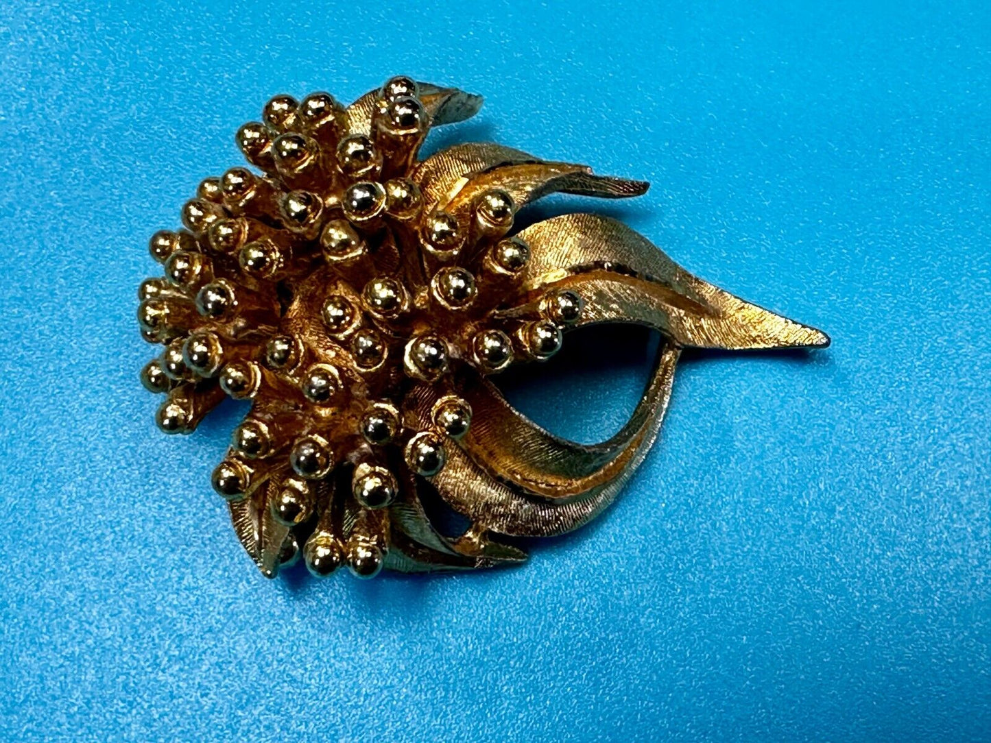 Vintage Flower Textured Brushed Gold Tone Brooch Pin Signed by BSK