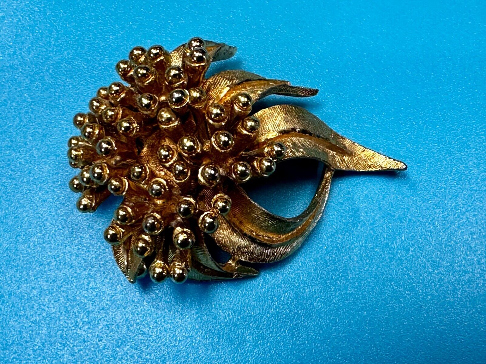 Vintage Flower Textured Brushed Gold Tone Brooch Pin Signed by BSK