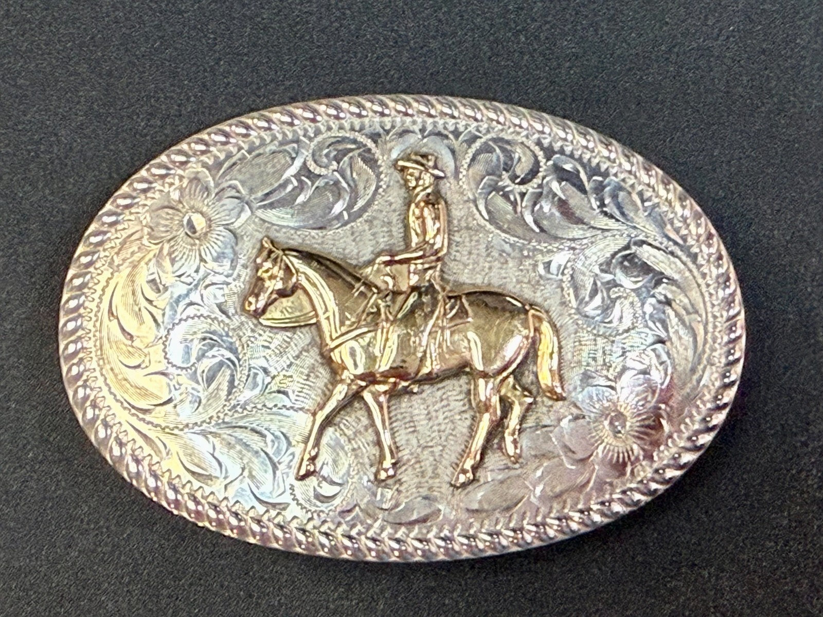 Vintage Diablo Sterling 8 Belt Buckle - Horseback cowboy   BEAUTIFUL