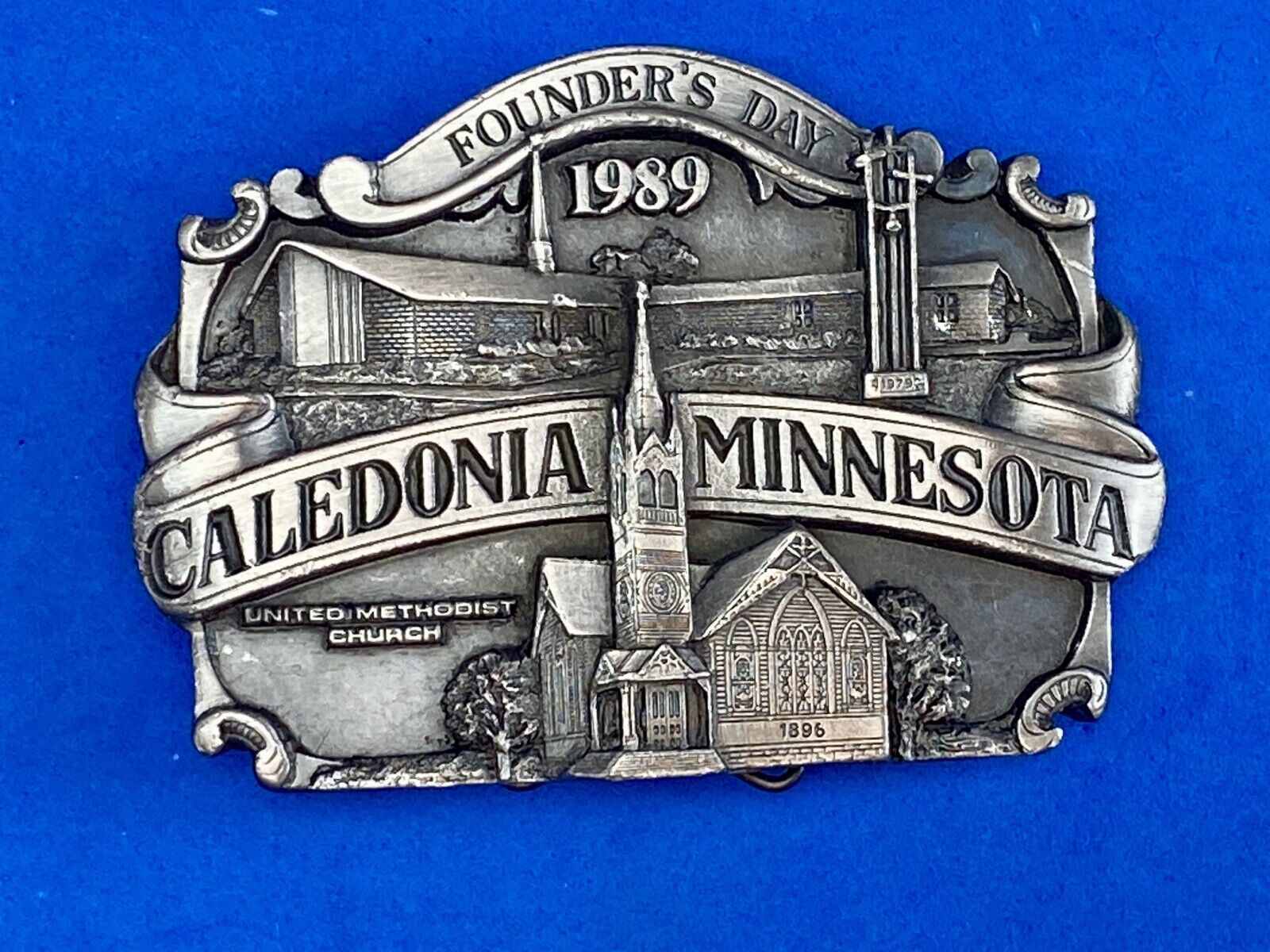 Vintage 1989 - Founder’s Days Caledonia MN belt buckle United Methodist Church 