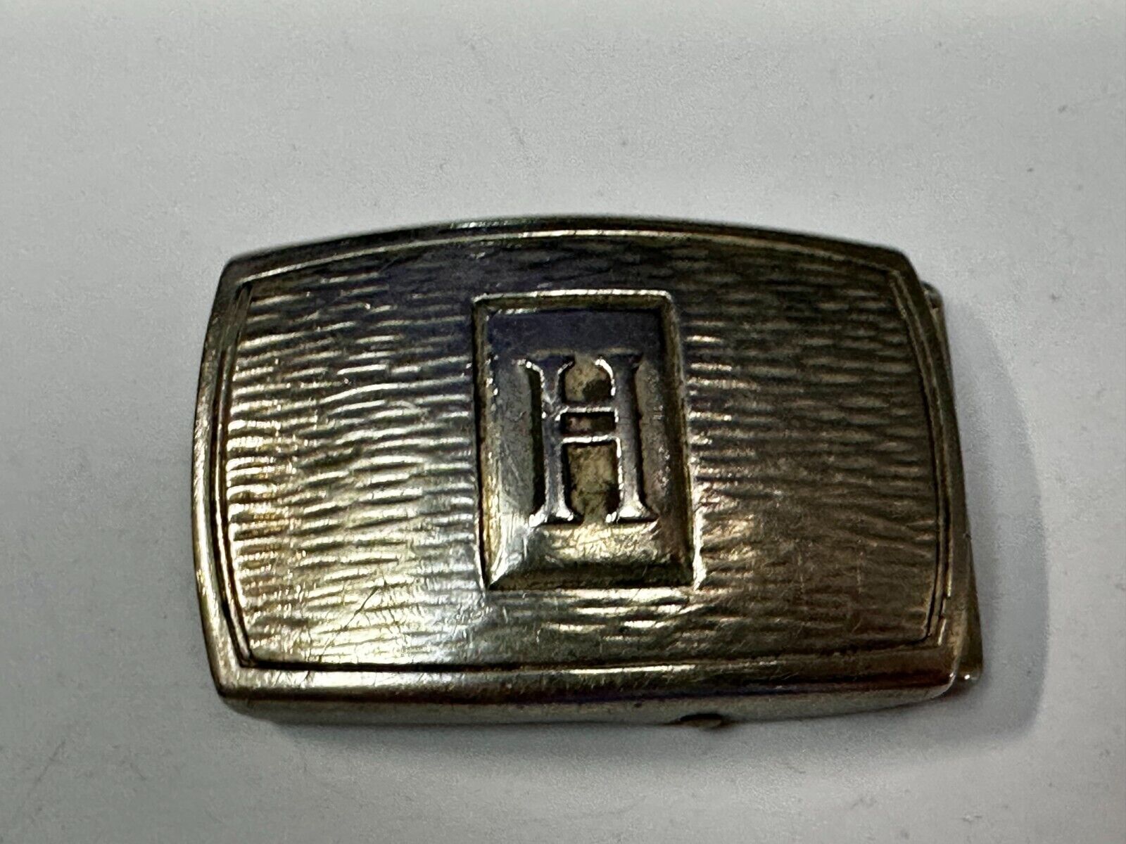 Antique Letter Monogram Initial H Art Deco Nickel Silver Belt Buckle by Pioneer